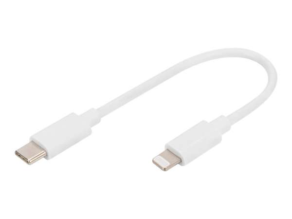 DIGITUS Lightning-Kabel - 24 pin USB-C männlich zu Lightning männlich - 15 cm - Doppelisolierung - w