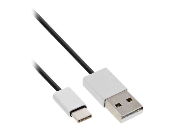 InLine USB 2.0 Kabel - USB-C Stecker an A Stecker - schwarz/Alu - flexibel - 1m