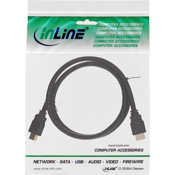 InLine HDMI Kabel - HDMI-High Speed - ST / ST - verg. Kontakte - schwarz - 1m