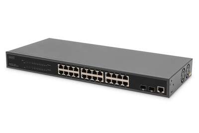 DIGITUS 24-Port Gigabit PoE Netzwerkswitch,19 Zoll, L2 managed, 2 Uplink Ports, SFP, 430 W, af/at