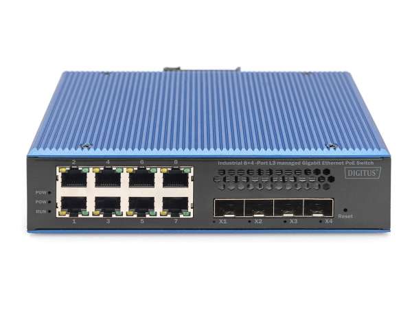 DIGITUS Industrieller 8+4 10G Uplink Port L3 managed Gigabit Ethernet PoE Switch
