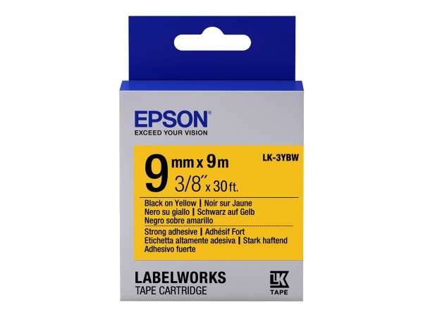 Epson LabelWorks LK-3YBW - Stark klebend - Schwarz auf Gelb - Rolle (9 cm x 9 m)