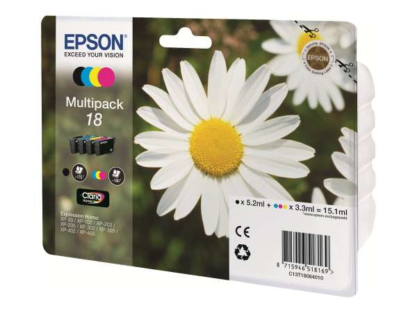 Epson 18 Multipack - 4er-Pack - Schwarz, Gelb, Cyan, Magenta - original - Blisterverpackung - Tinten