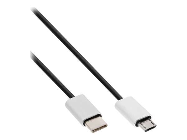 InLine USB 2.0 Kabel - USB-C ST an Micro-B ST - schwarz/Alu - flexibel - 0,5m