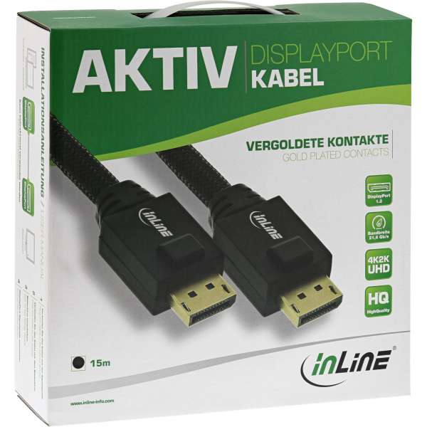 InLine DisplayPort Aktiv-Kabel - 4K2K - schwarz - vergoldete Kontakte - 15m