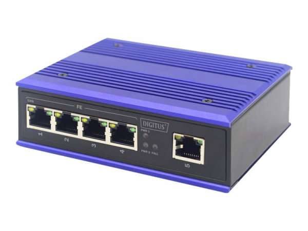 DIGITUS 4 Port Fast Ethernet Netzwerk Switch, Industrial, Unmanaged, 1 RJ45 Uplink
