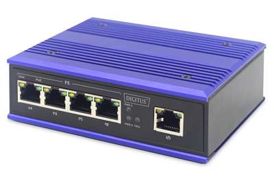 DIGITUS 4 Port Fast Ethernet Netzwerk PoE Switch, Industrial, Unmanaged, 1 RJ45 Uplink