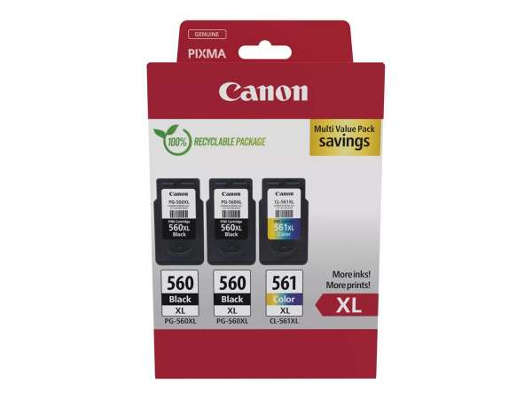 Canon PG-560XL x2/CL-561XL Multi Value Pack - 3er-Pack - Hohe Ergiebigkeit - Schwarz, Farbe (Cyan, M