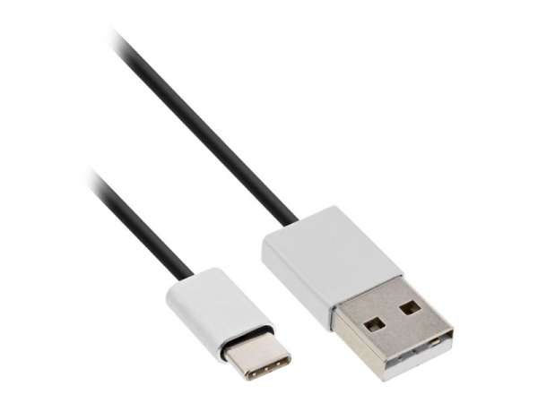 InLine USB 2.0 Kabel - USB-C Stecker an A Stecker - schwarz/Alu - flexibel - 5m