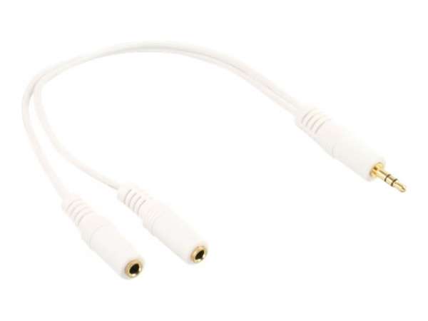 InLine Klinken Y-Kabel - 3,5mm ST an 2x 3,5mm BU - Stereo - weiß/vergoldet - 0,1m