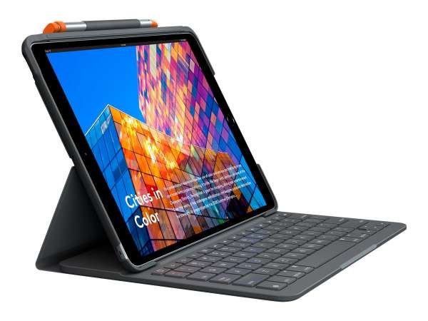 Logitech Slim Folio - Tastatur und Foliohülle - Bluetooth - QWERTZ - Deutsch - Graphite - für Apple
