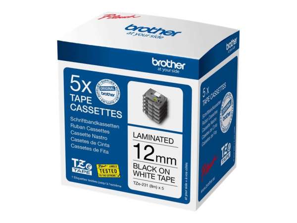 Brother TZe-231 - Klebstoff - Schwarz auf Weiß - Rolle (1,2 cm x 8 m)