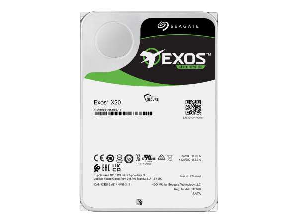 Seagate Exos X20 ST18000NM001D - Festplatte - verschlüsselt - 18 TB - intern - SAS 12Gb/s - 7200 rpm