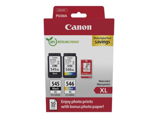 Canon PG-545 XL/CL-546XL Photo Value Pack - Glänzend - 2er-Pack - Hohe Ergiebigkeit - Schwarz, Farbe