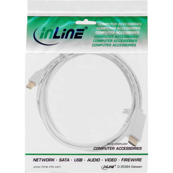 InLine Mini DisplayPort zu HDMI Konverter Kabel - weiß - 5m - 4K2K - mit Audio