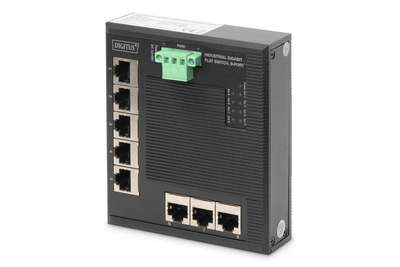 DIGITUS 8 Port Gigabit Ethernet Netzwerk Switch, Flat, Industrial, Unmanaged