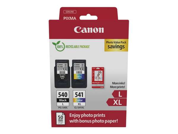 Canon PG-540L/CL-541XL Photo Value Pack - Glänzend - 2er-Pack - Hohe Ergiebigkeit - Schwarz, Farbe (